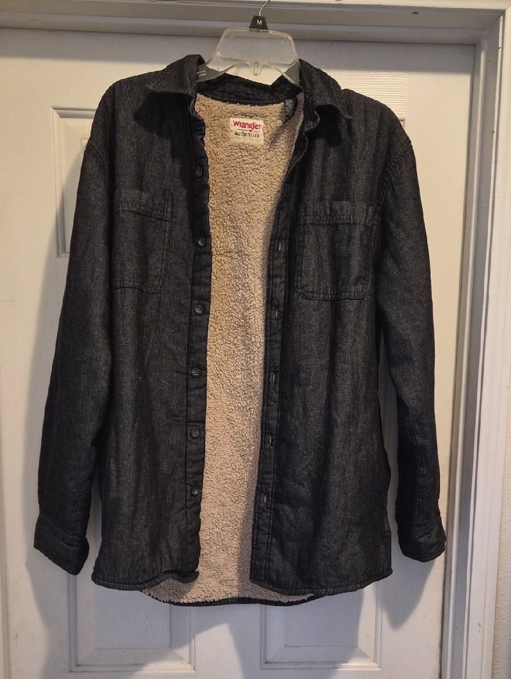 Wrangler Charcoal Denim Sherpa-Lined Shirt Jacket